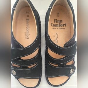 Finn Comfort Black Nubuck Leather Sandals